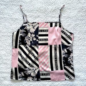 Victoria’s Secret graphic camisole spaghetti strap tank silky satin pink black M